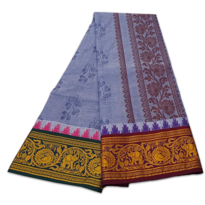 Blue Colour Premium Embose Cotton Dhoti with Towel 9X5 - Image 2