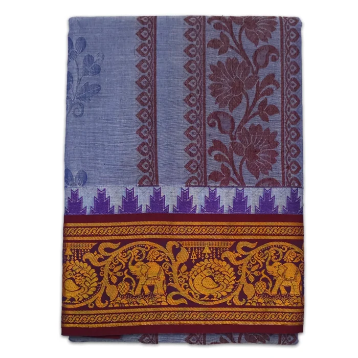 Blue Colour Premium Embose Cotton Dhoti with Towel 9X5 - Image 1