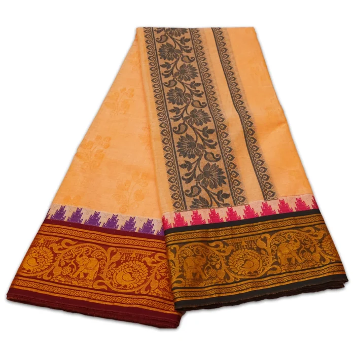 Light Orange Colour Premium Embose Cotton Dhoti with Towel 9X5 - Image 2