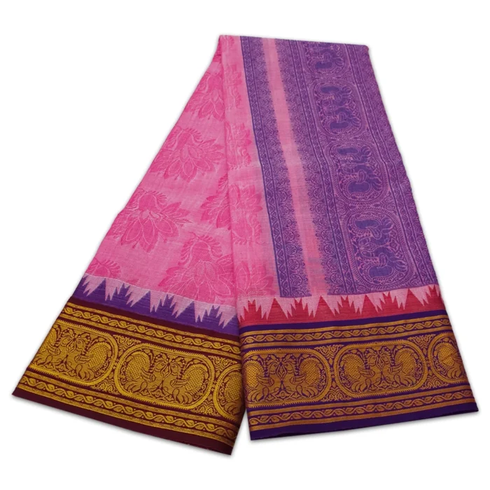 Light Pink Colour Premium Embose Cotton Dhoti with Towel 9X5 - Image 2