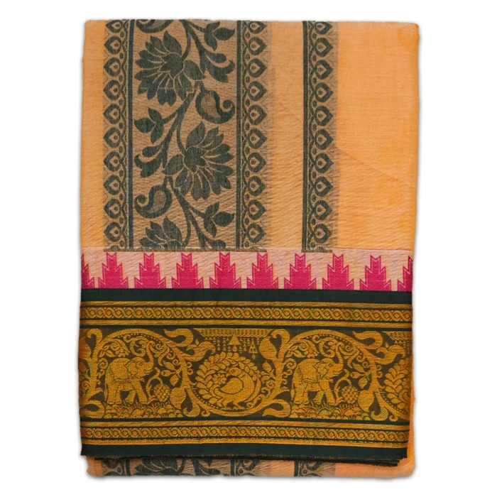 Light Orange Colour Premium Embose Cotton Dhoti with Towel 9X5 - Image 1