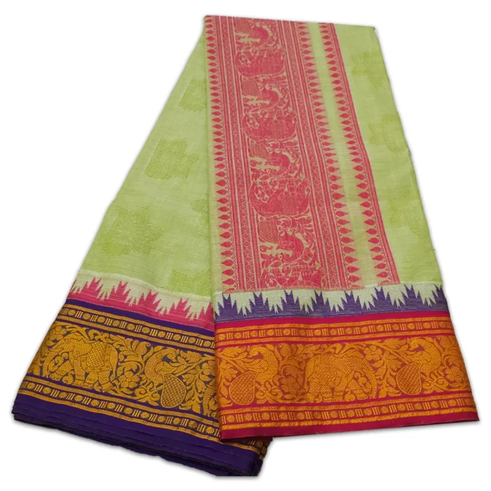 Green Colour Premium Embose Cotton Dhoti with Towel 9X5 - Image 2
