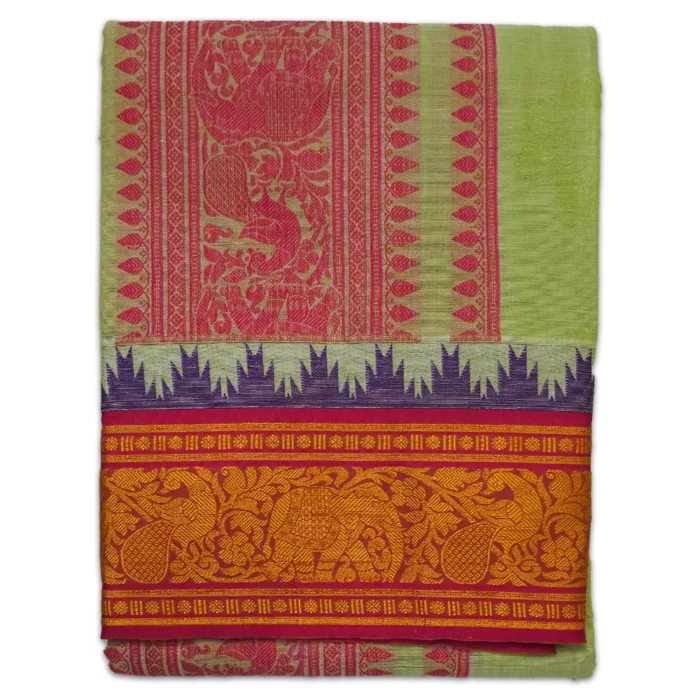 Green Colour Premium Embose Cotton Dhoti with Towel 9X5 - Image 1