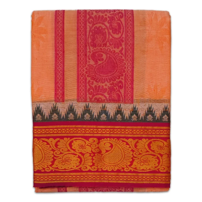 Peach Colour Premium Embose Cotton Dhoti with Towel 9X5 - Image 1