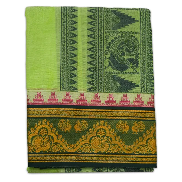 Pista Green Colour Premium Embose Cotton Dhoti with Towel 9X5 - Image 1