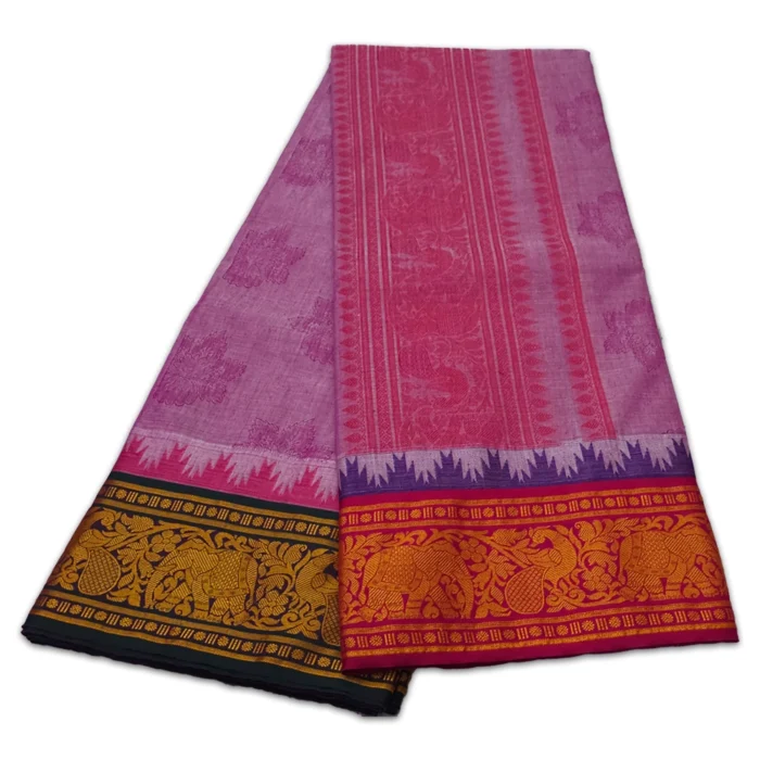 Purple Colour Premium Embose Cotton Dhoti with Towel 9X5 - Image 2