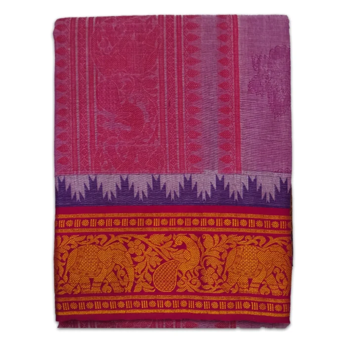 Purple Colour Premium Embose Cotton Dhoti with Towel 9X5 - Image 1