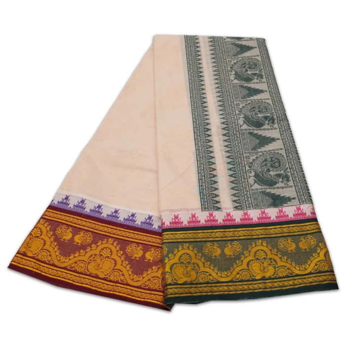 Biscuit Colour Premium Embose Cotton Dhoti with Towel 9X5 - Image 2