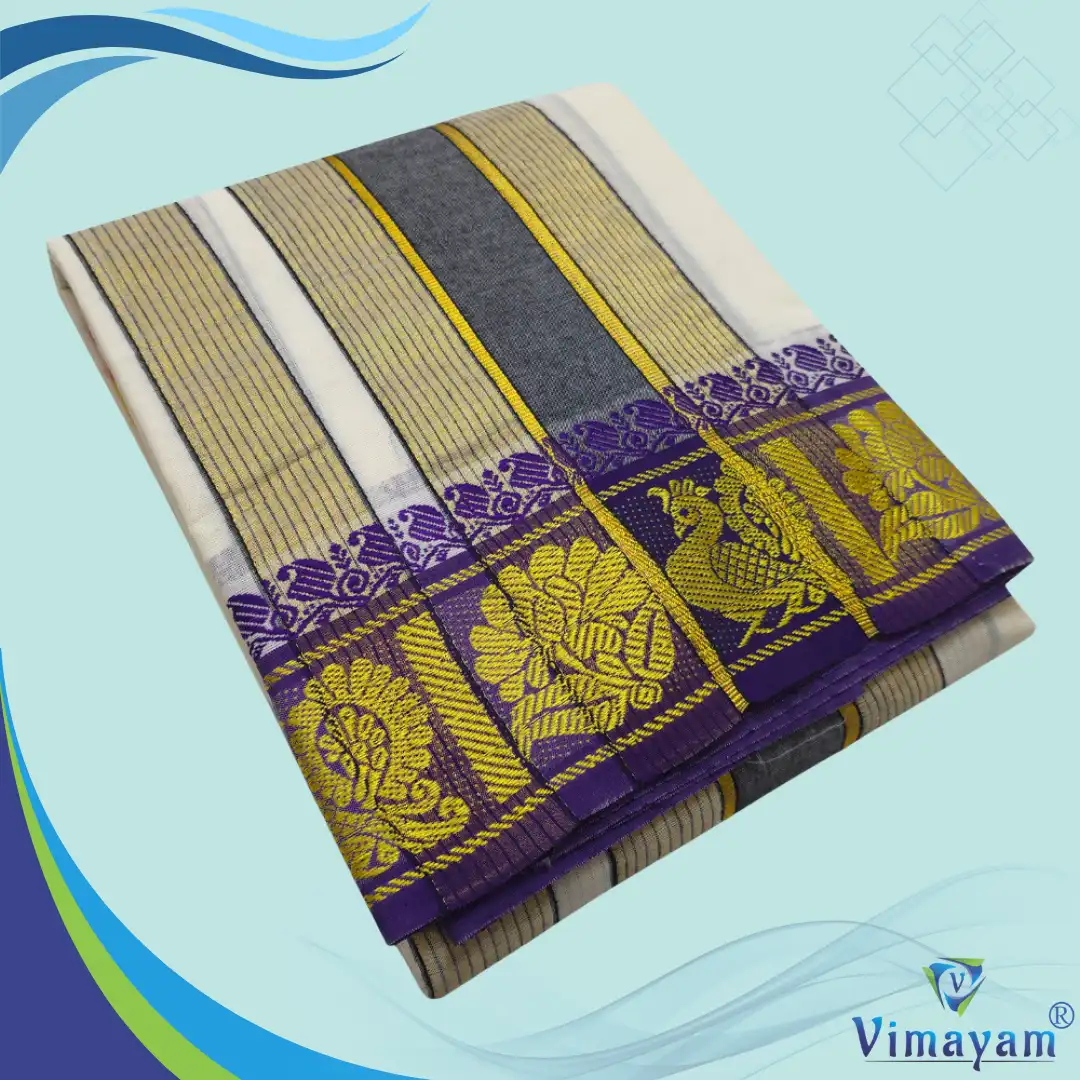 peacock (1) Peacock Mokku Vaishnava Dhoti Pure Cotton Half White Best Quality - Image 1