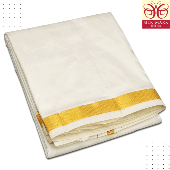 Pure Silk Cream Color Dhoti 1 Inch Golden Zari - Image 1