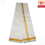 Pure Silk Cream Color Dhoti 1 Inch Golden Zari - Image 3