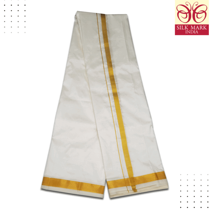 Pure Silk Cream Color Dhoti 1 Inch Golden Zari - Image 3