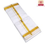 Pure Silk White Color Dhoti 1 Inch Golden Zari - Image 2