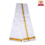 Pure Silk White Color Dhoti 1 Inch Golden Zari - Image 3