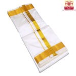 Pure Silk White Color Dhoti 1.5 Inch Golden Zari - Image 2