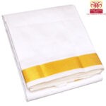 Pure Silk White Color Dhoti 1.5 Inch Golden Zari
