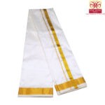Pure Silk White Color Dhoti 1.5 Inch Golden Zari - Image 3