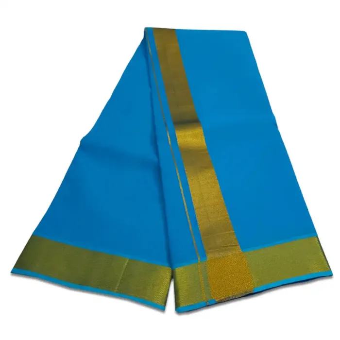 Anandha Blue Color Dhoti with Golden Zari Border - Image 2