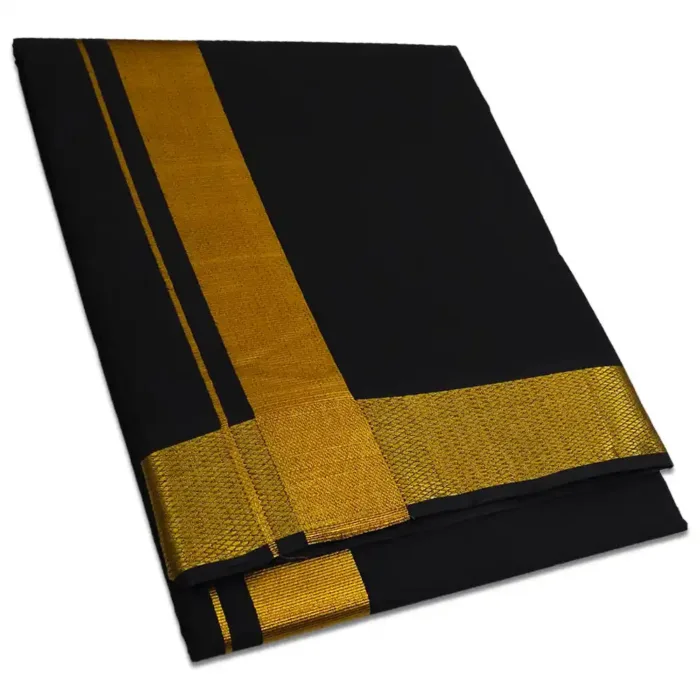 Black Color Dhoti with Golden Zari Border - Image 1