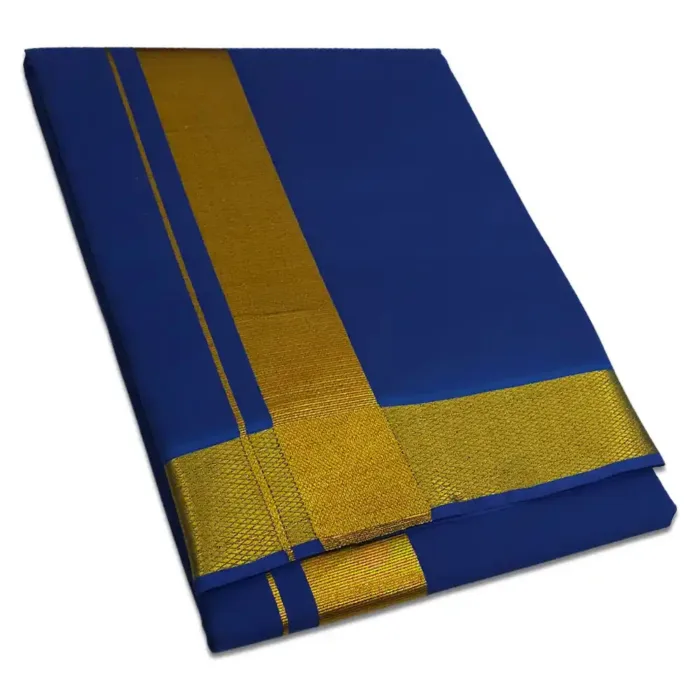 Blue Color Dhoti with Golden Zari Border - Image 1