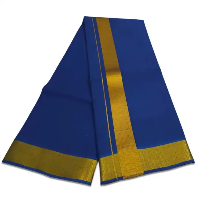 Blue Color Dhoti with Golden Zari Border - Image 2