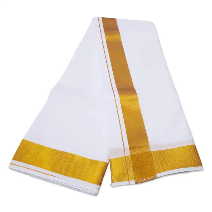 2 Inch Golden Zari Border White Dhoti - Image 2