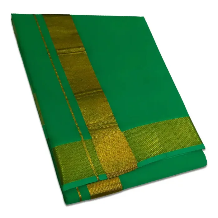 Green Color Dhoti with Golden Zari Border - Image 1
