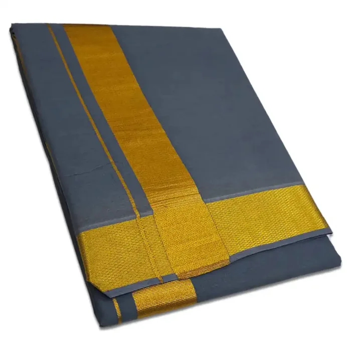 Grey Color Dhoti with Golden Zari Border - Image 1