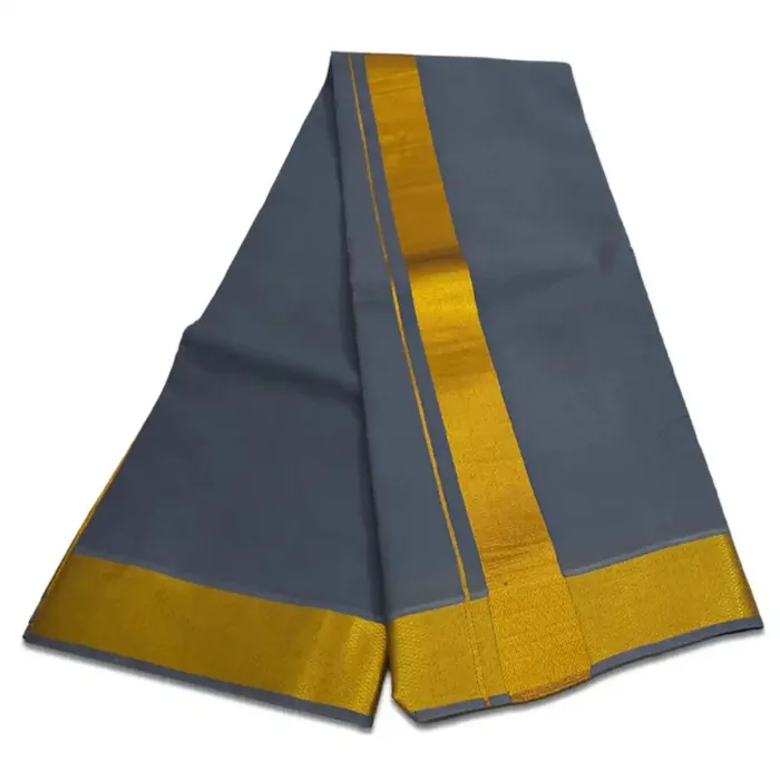 Grey Color Dhoti with Golden Zari Border - Image 2