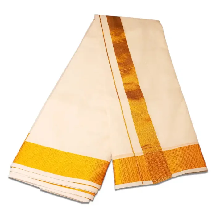 2 Inch Golden Zari Border Half White Dhoti - Image 2