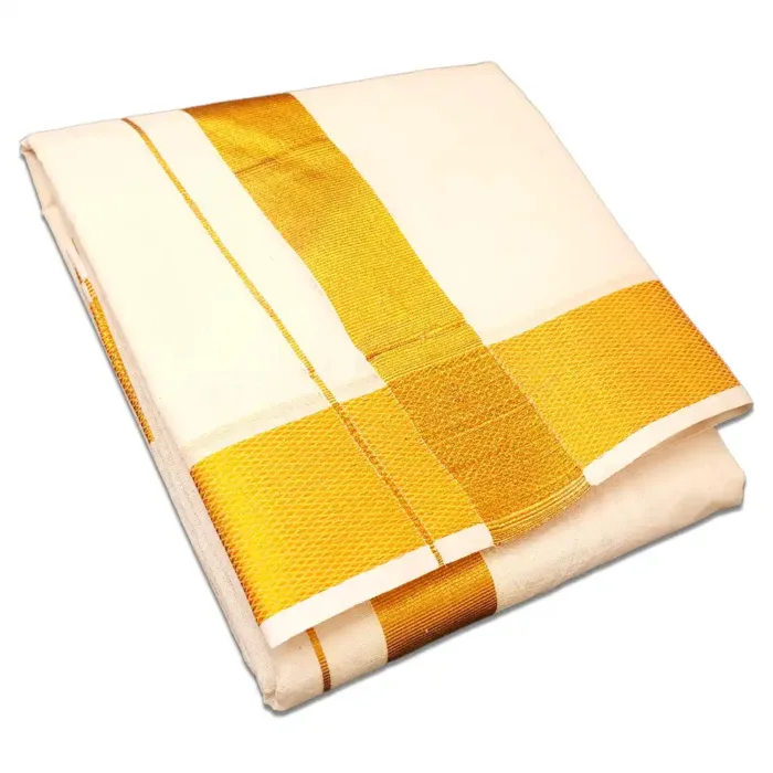 2 Inch Golden Zari Border Half White Dhoti - Image 1
