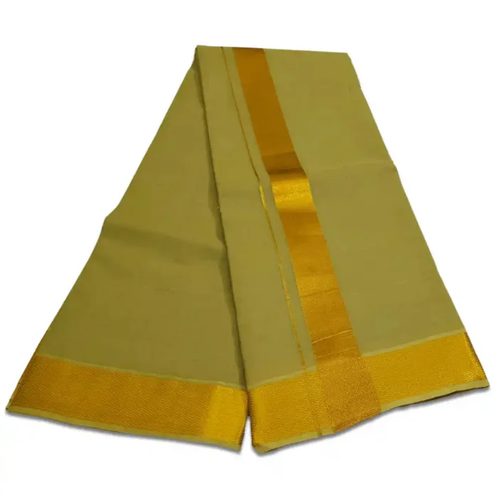 Khakki Color Dhoti with Golden Zari Border - Image 2