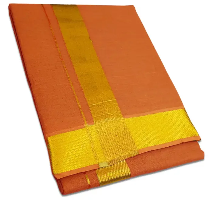 Kavi Color Dhoti with Golden Zari Border - Image 1