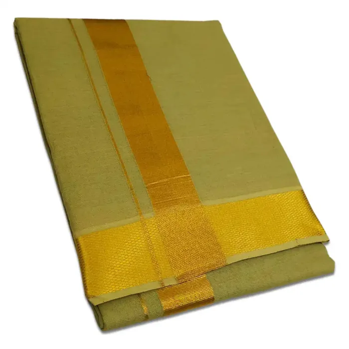 Khakki Color Dhoti with Golden Zari Border - Image 1