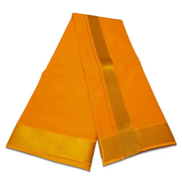 Golden Mango Color Dhoti with Golden Zari Border - Image 2