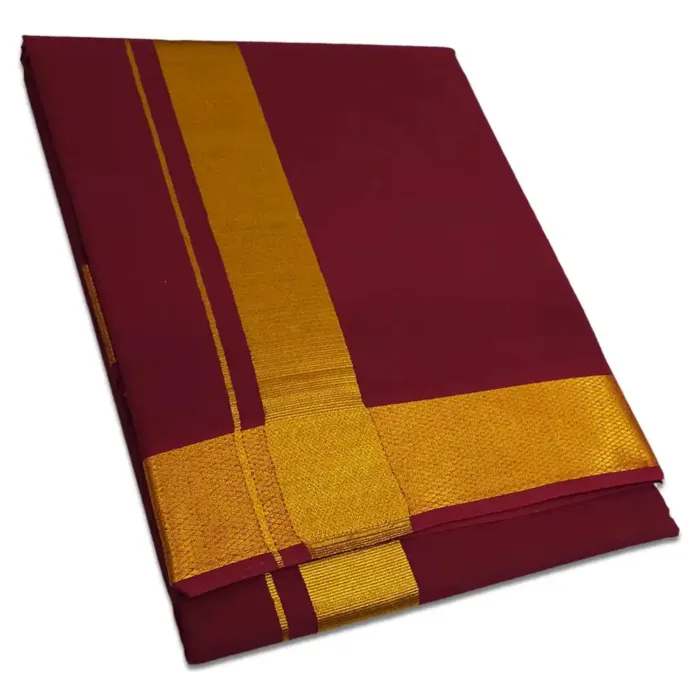 Maroon Color Dhoti with Golden Zari Border - Image 1