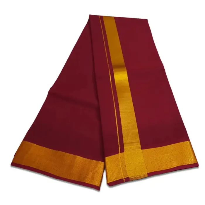 Maroon Color Dhoti with Golden Zari Border - Image 2