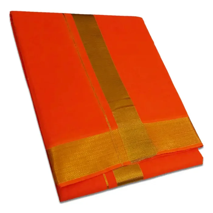 Orange Color Dhoti with Golden Zari Border - Image 1