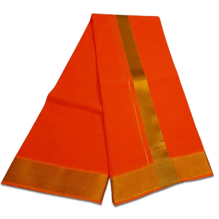 Orange Color Dhoti with Golden Zari Border - Image 2