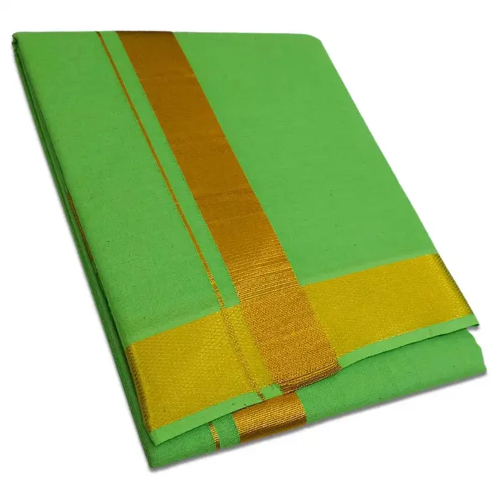 Parrot Green Color Dhoti with Golden Zari Border - Image 1