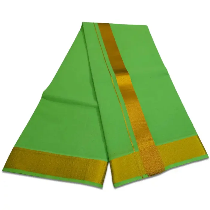 Parrot Green Color Dhoti with Golden Zari Border - Image 2