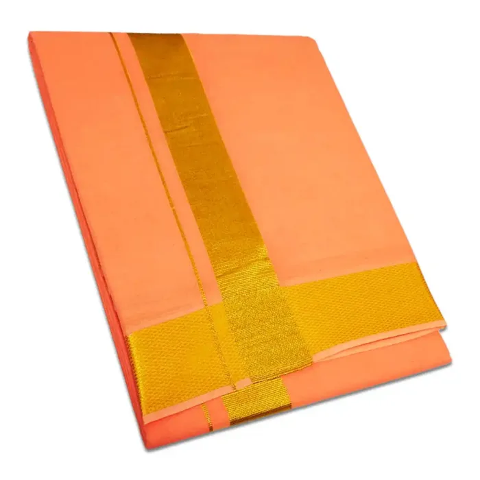 Peach Color Dhoti with Golden Zari Border - Image 1