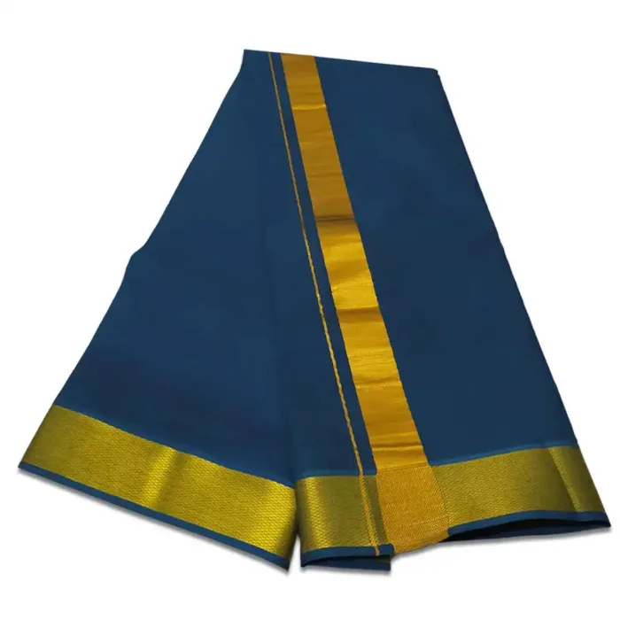 Peacock Neck Color Dhoti with Golden Zari Border - Image 2