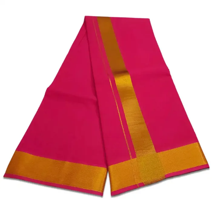 Queen Rose Color Dhoti with Golden Zari Border - Image 2