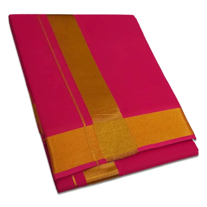 Queen Rose Color Dhoti with Golden Zari Border - Image 1