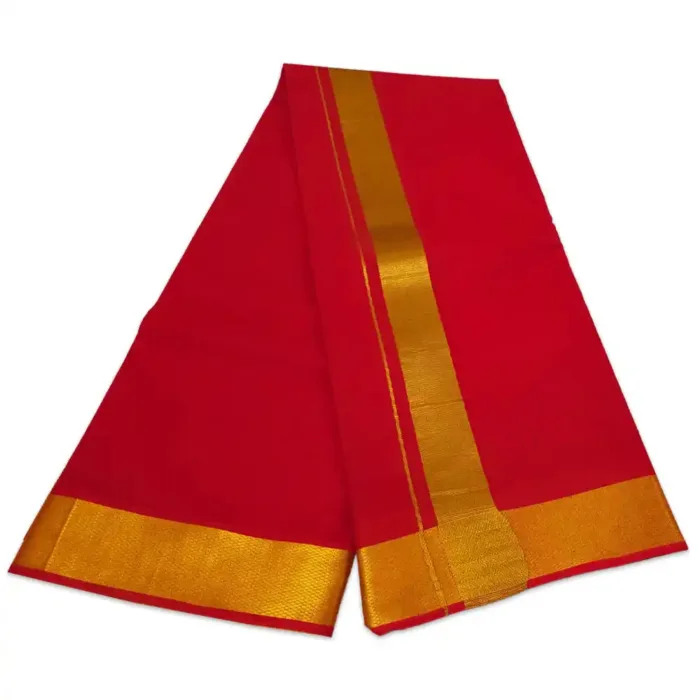 Red Color Dhoti with Golden Zari Border - Image 2