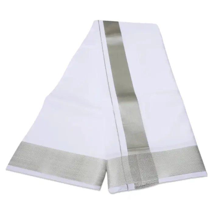 2 Inch Silver Zari Border White Dhoti - Image 2