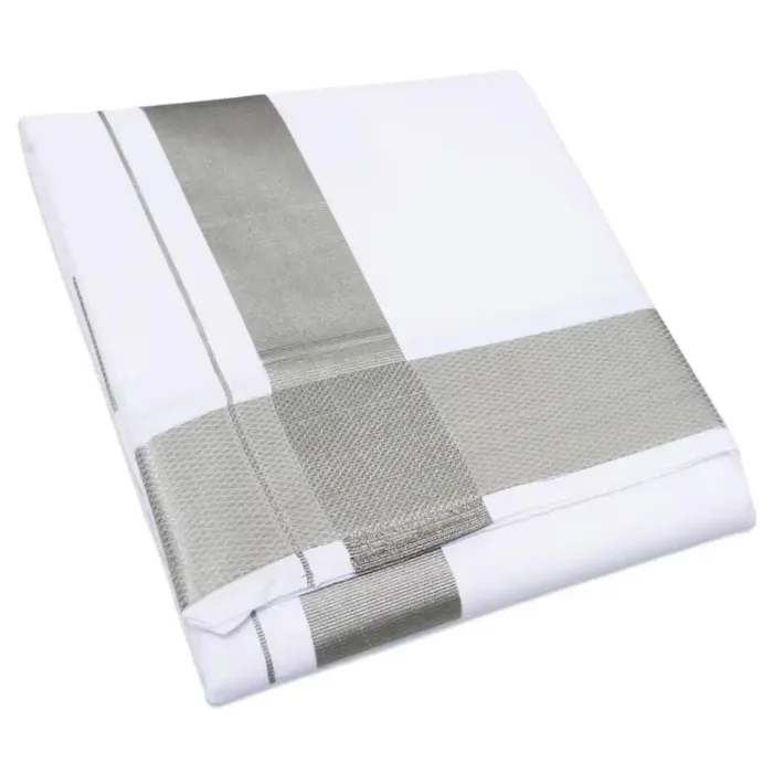 2 Inch Silver Zari Border White Dhoti - Image 1
