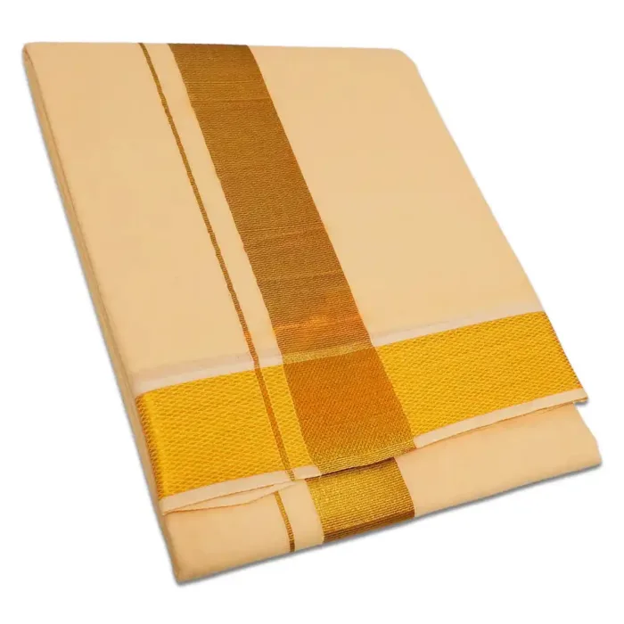 Sandal Color Dhoti with Golden Zari Border - Image 1