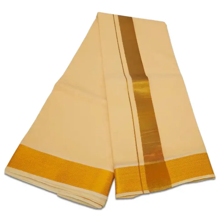 Sandal Color Dhoti with Golden Zari Border - Image 2